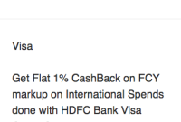 Get 1% Cashback on HDFC Visa Foreign Transaction Markup Fee
