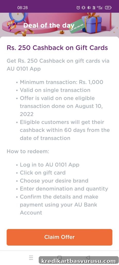 AU Bank Deal Of The Day offer - amazon gift card
