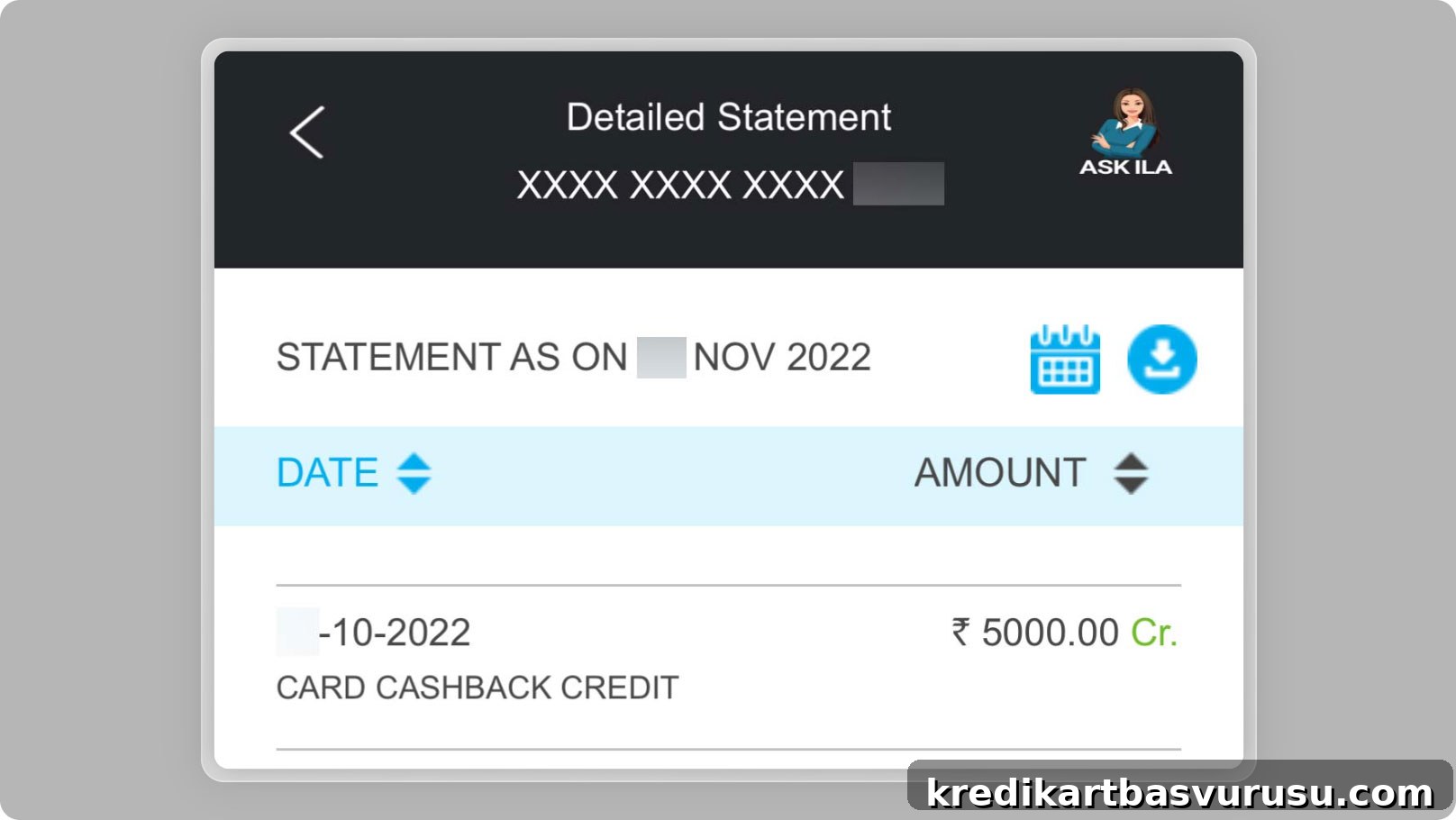 SBI Cashback Card statement