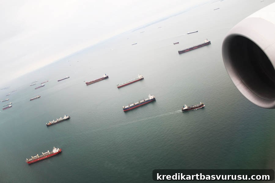 Descending near Singapore with ships