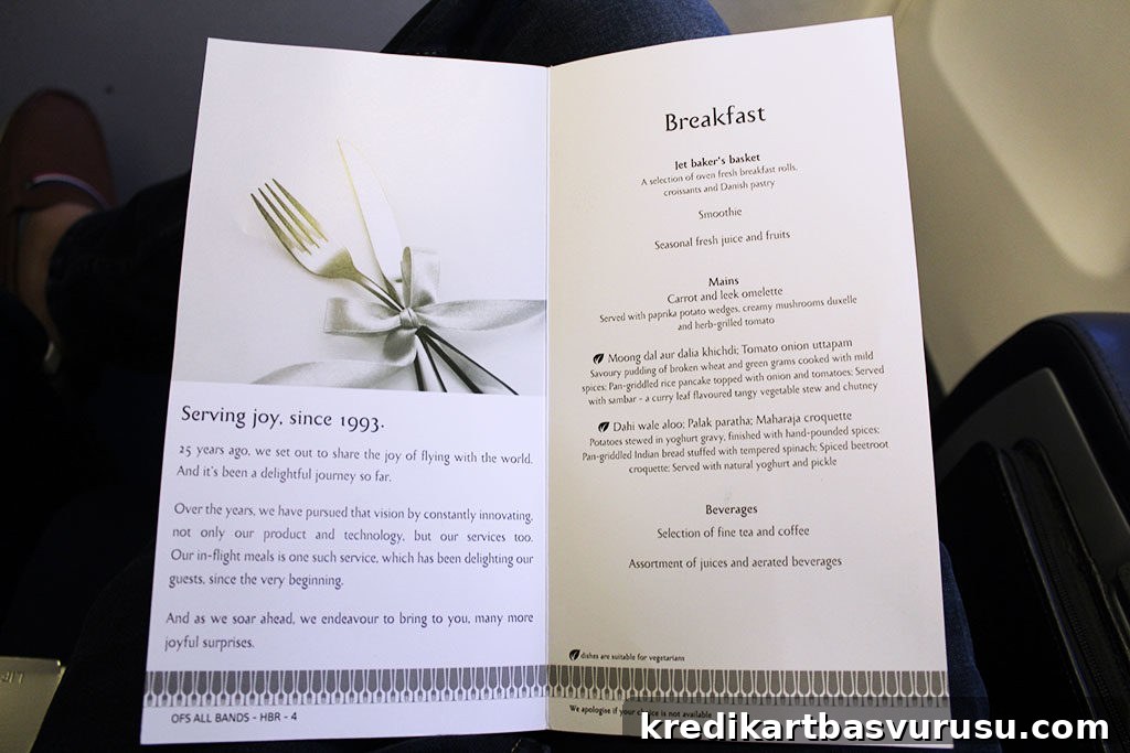 Jet Airways Business Class – Menu