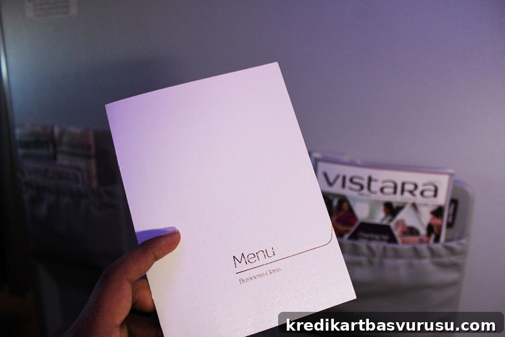 Vistara Business Class – Dining Menu