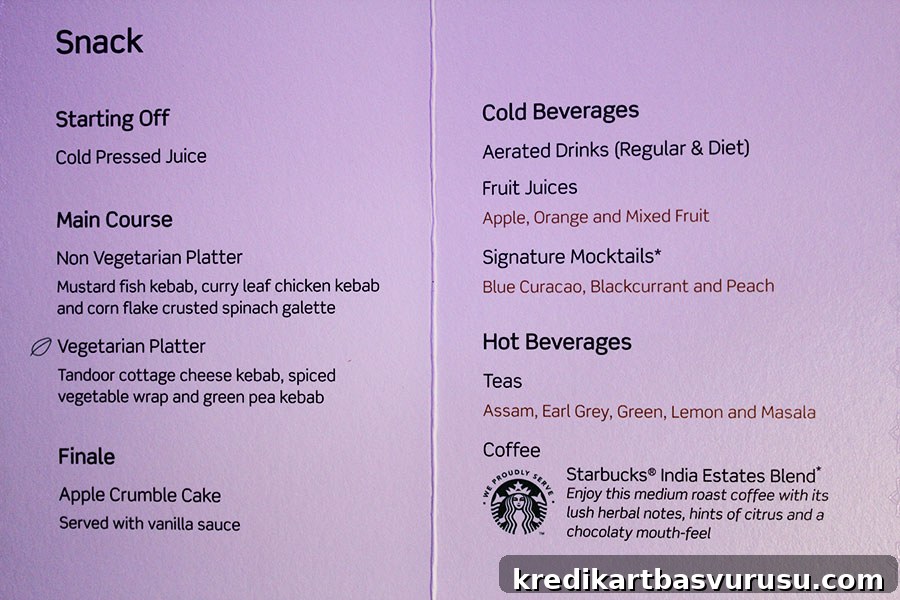 Vistara Business Class – Menu