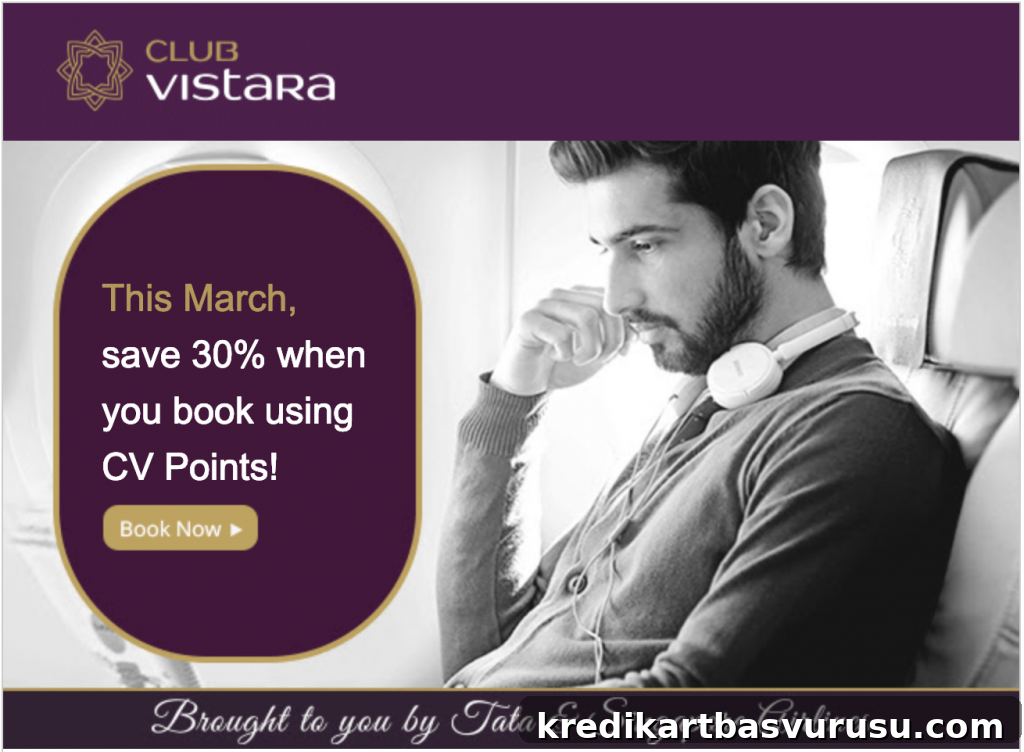 Vistara 30% off CV Points offer screenshot